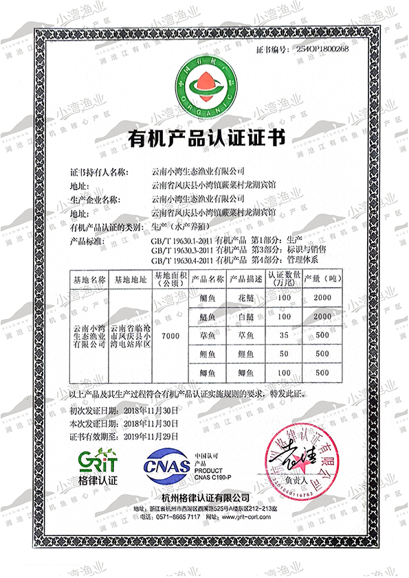 2019年有机认证证书